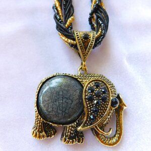 Ladies Black & Gold Elephant Necklace